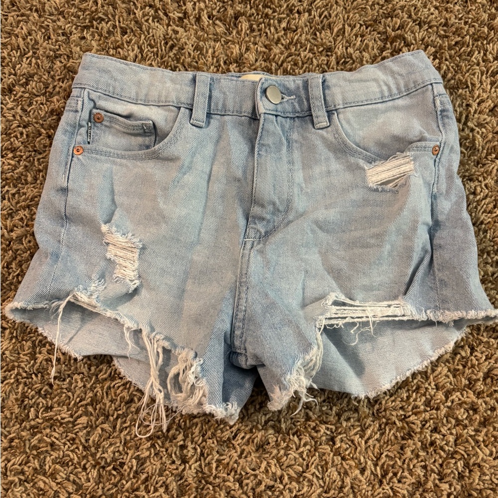 Distressed Light Blue Denim Shorts